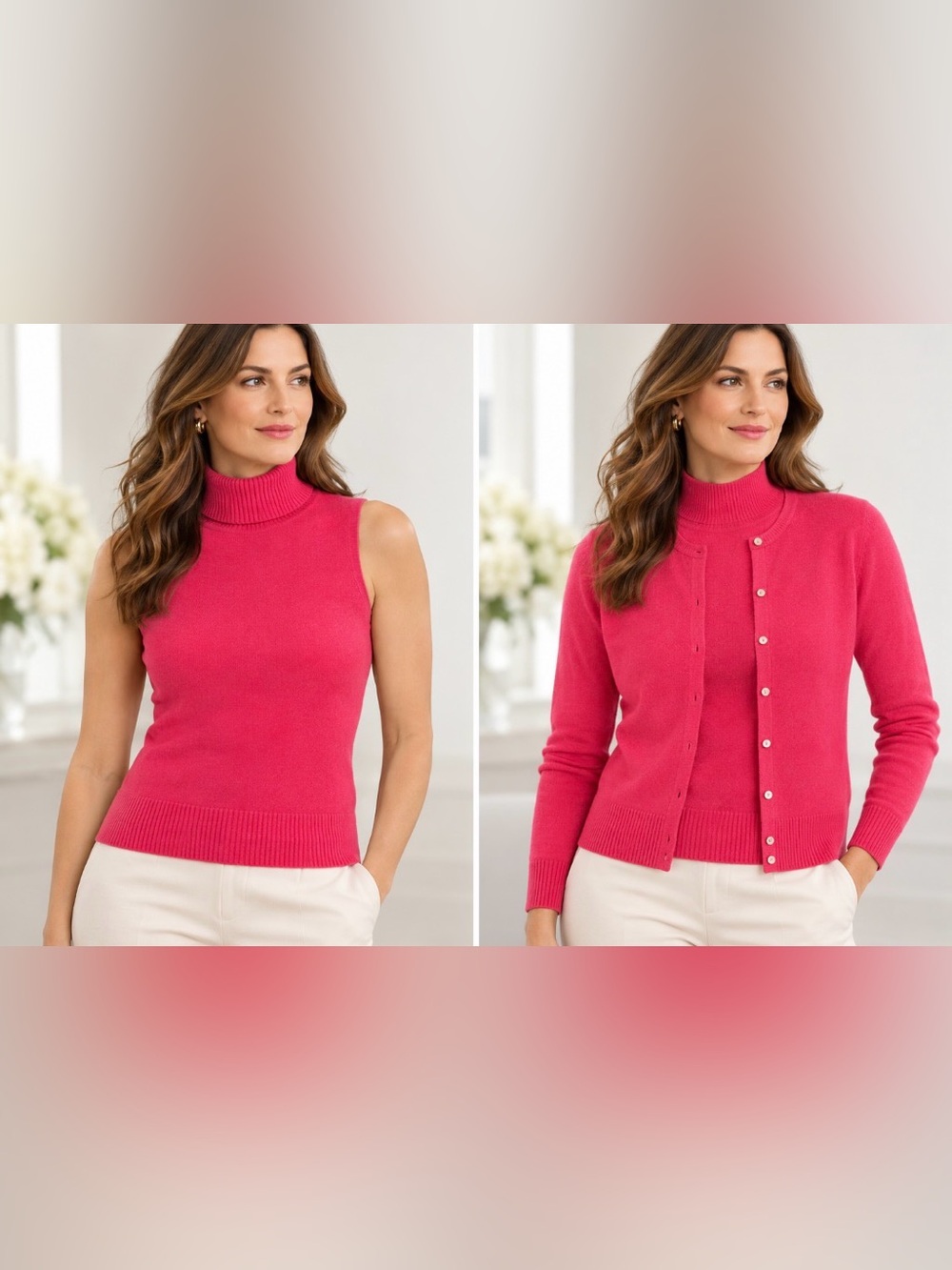 Ann Taylor 2 Ply Cashmere Sweater Set Medium Pink Cardigan Shell Twinset 100%